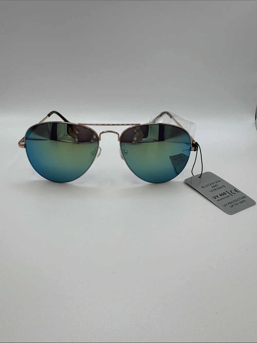 Aviator Sunglasses with Blue-Green Mirrored Lenses